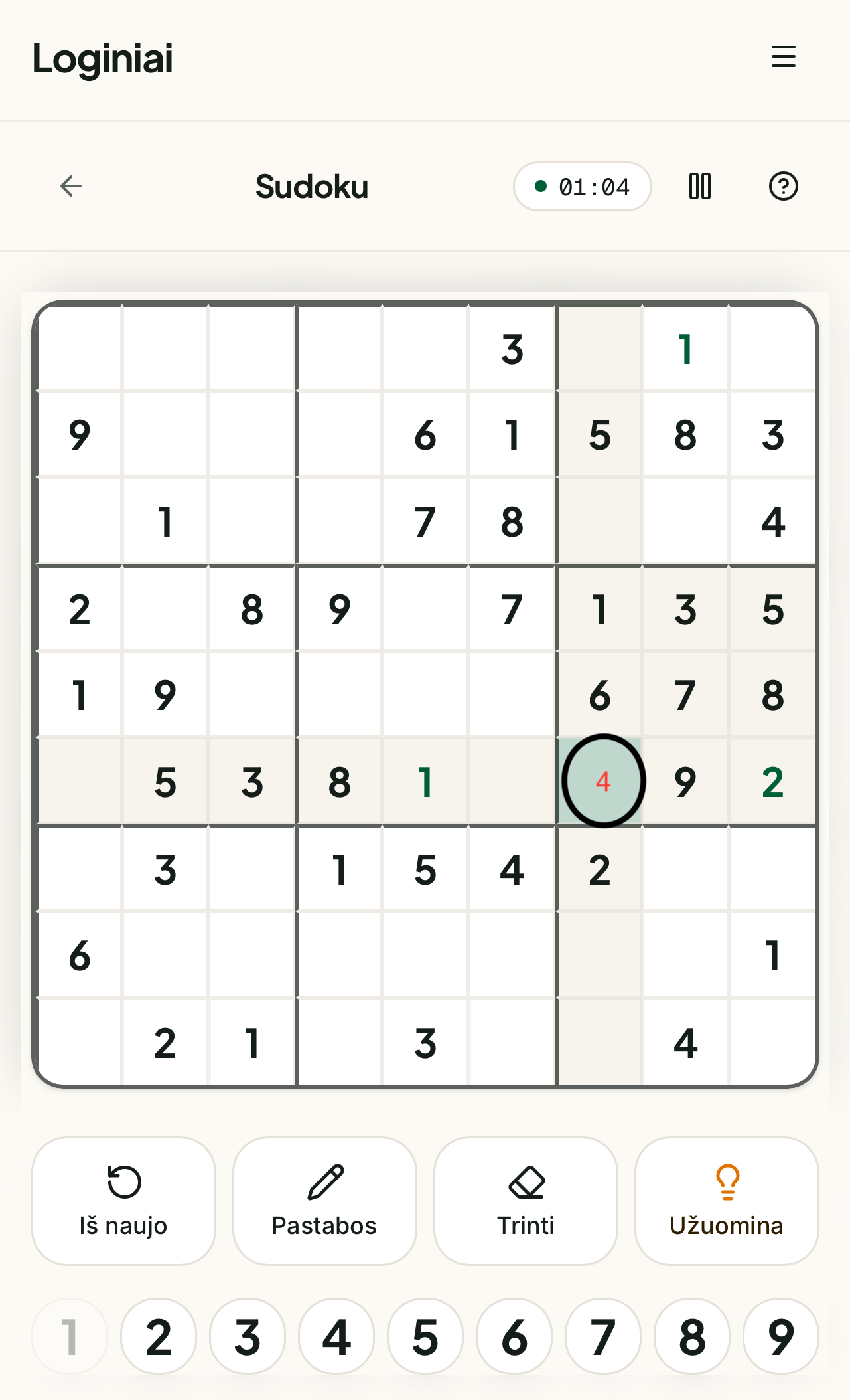 3×3 bloko eliminacija Sudoku
